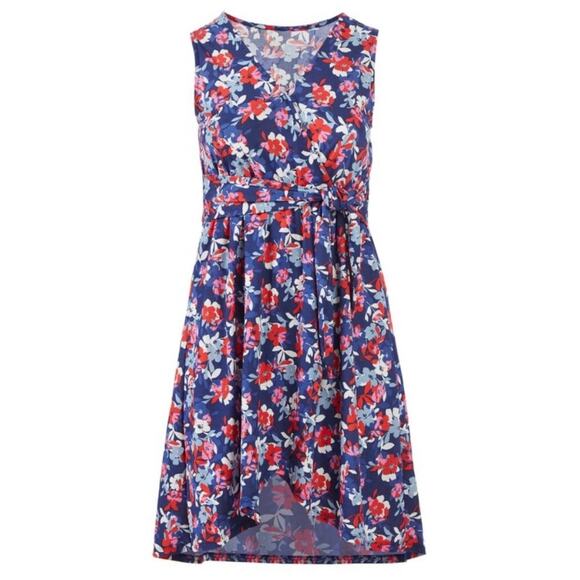 Studio B by Bobeau Wrap Dress Sleeveless Floral Red White Blue Midi Size Large - Picture 1 of 8